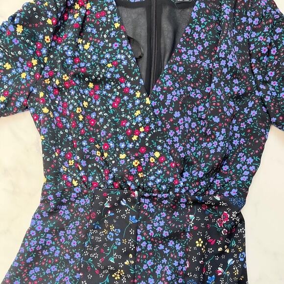 French Connection Aubine Drape VNeck Black Floral Tie Sleeve Dress US 2 NWT $128 - Picture 8 of 13